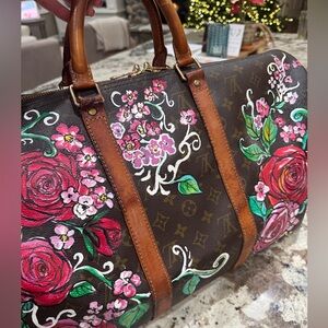 Custom painted Louis Vuitton Keepall 50 duffle. Perfect interior condition